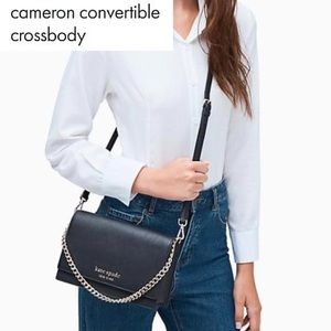 NWT Kate Spade Black Cameron Convertible Medium Size Crossbody Leather Handbag